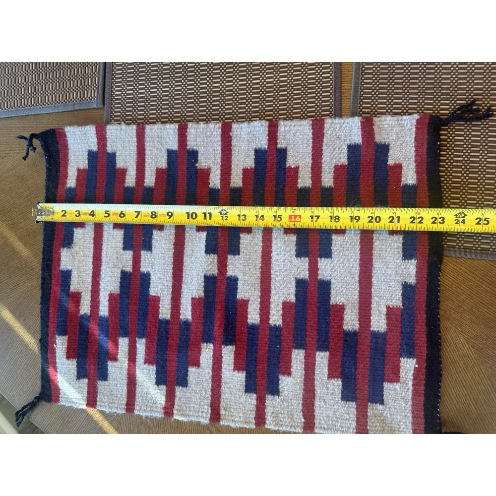 Wool Rug Wall Hanging Handwoven Southwestern Geometric 24.5 x 18 Vintage